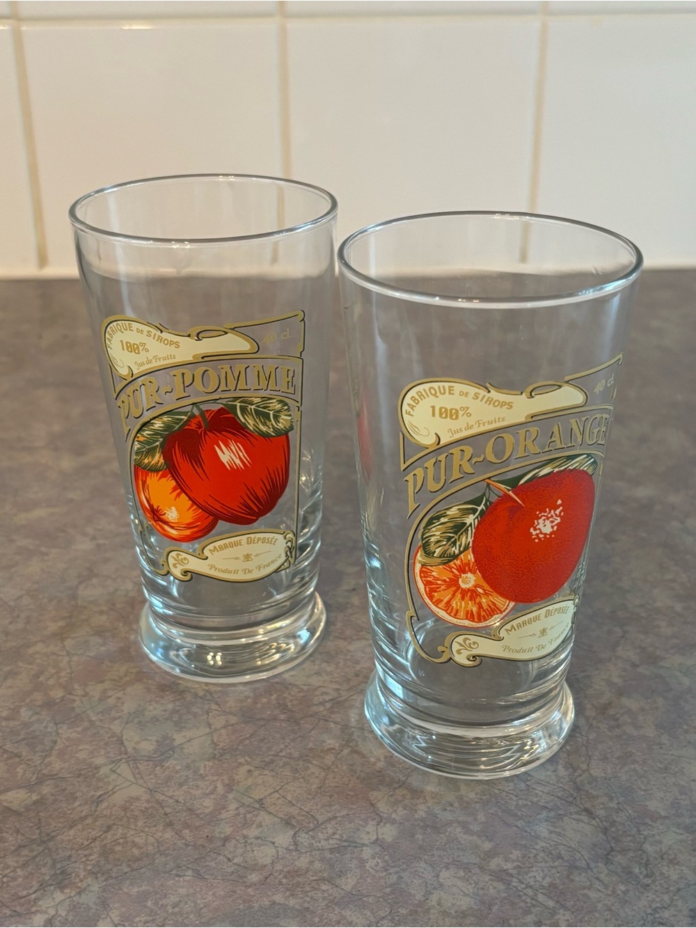 90's Williams Sonoma Harvest Market "Jus de Fruits" Tumblers - 2 - Juice Glasses